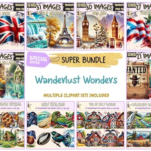 Wanderlust Wonders SUPER BUNDLE - 20 Clipart Bundles Inside, Travel Adventure Graphics, Mega Promo Clipart, Digital Download, Commercial Use