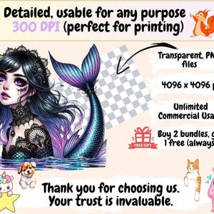 Gothic Mermaids (P2) Clipart alternative mermaid - Wonders Artist