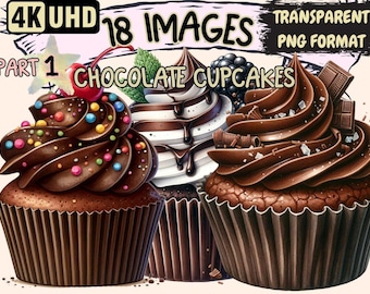 Chocolate Cupcake Clipart – 18 Sweet Dessert PNG Graphics (Digital Download)