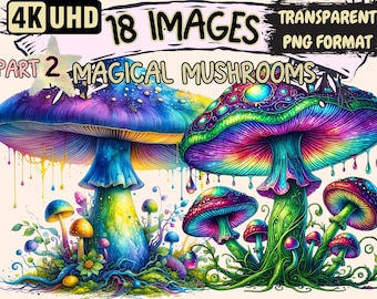 Magical Mushroom Clipart – Mystical Fungi PNG Illustrations (Digital Download)