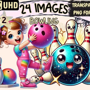 Bowling (P2) Clipart - 25 PNG Strike Ball Kegels Illustrations, Fun Game Alley Art, Instant Digital Download, Unlimited Commercial Use Craft