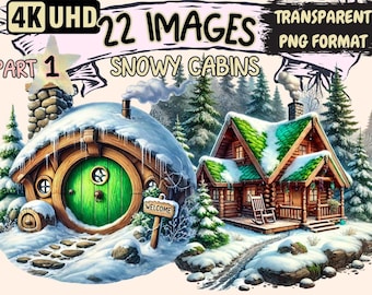Snowy Cabins Clipart – 22 Winter PNG Illustrations (Digital Download)