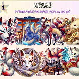 Kitsune Clipart – Mystical Japanese Fox PNG Graphics (Digital Download)