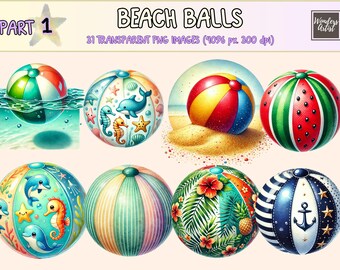 Beach Balls Clipart – 31 Summer Fun PNG Graphics (Digital Download)
