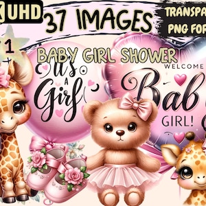 Baby Girl Shower Clipart - 37 PNG Adorable Baby Shower Graphics, Girl Printables, Instant Digital Download, Unlimited Commercial Use Crafts