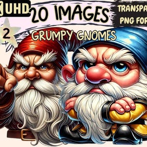 Grumpy Gnomes Clipart – 20 PNG Moody Illustrations (Digital Download)