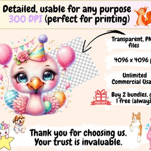 Flamingo Clipart Bundle: Pink Tropical Bird Graphics (PNG Digital Download, Commercial Use Bild 7