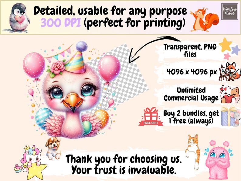 Flamingo Clipart Bundle: Pink Tropical Bird Graphics (PNG Digital Download, Commercial Use Bild 7