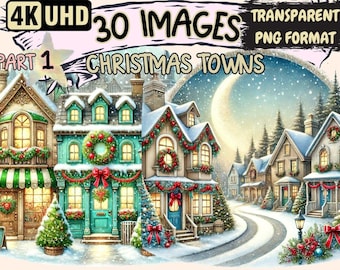 Christmas Town Clipart – 30 Holiday Village PNG Illustrations (Digital Download)