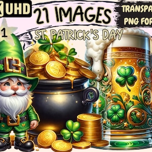 St. Patrick's Day Clipart - 21 PNG Shamrock Leprechaun Graphics, Lucky Charms Printables, Instant Digital Download, Unlimited Commercial Use