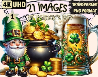 St. Patrick's Day Clipart – Shamrock, Leprechaun PNG Graphics (Digital Download)