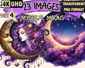 Mystical Moon Clipart – 23 PNG Celestial Graphics (Digital Download)