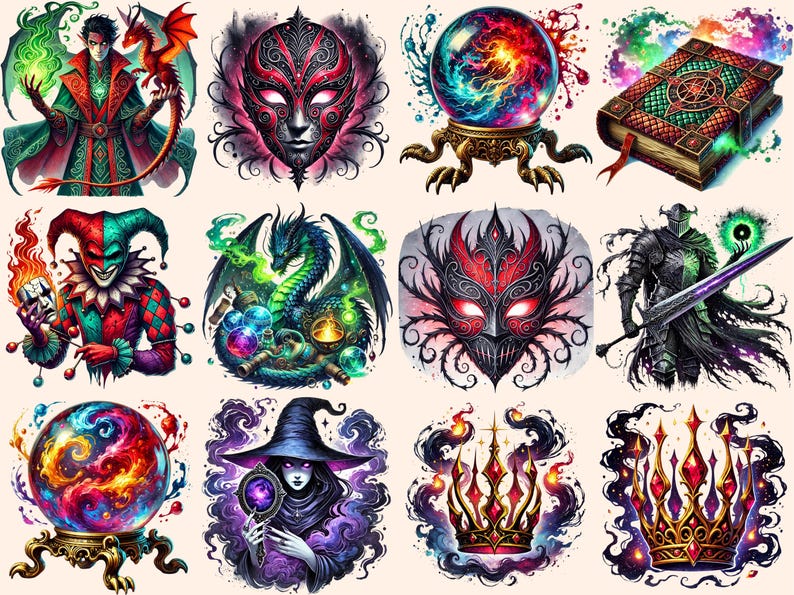 Fantasy Villains Clipart – Dark Magic PNG Graphics, Mythical Characters (Digital Download) bild 4
