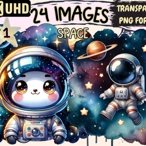 Space Clipart - 24 PNG Cosmic Space Graphics, Astronomical Printables, Instant Digital Download, Unlimited Commercial Use Crafts & Designs