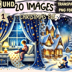 Christmas Eve Clipart - 20 PNG Festive Holiday Illustrations, Cozy Christmas Eve Art, Instant Digital Download, Unlimited Commercial Use