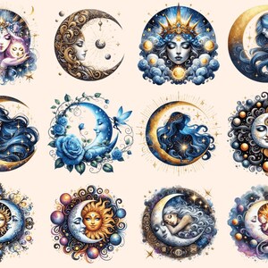 Mystical Moons Clipart autopost Cute moon art Digital moon art - WondersArtist