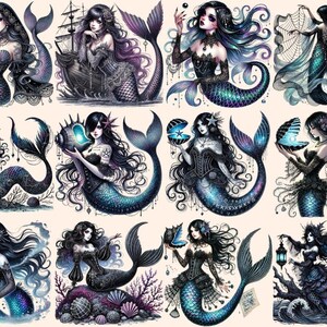 Gothic Mermaids (P2) Clipart alternative mermaid - Wonders Artist