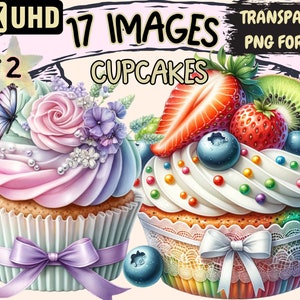 Cupcakes (P2) Clipart - 17 PNG Delicious Cupcake Graphics, Sweet Treat Printables, Instant Digital Download, Unlimited Commercial Use Crafts