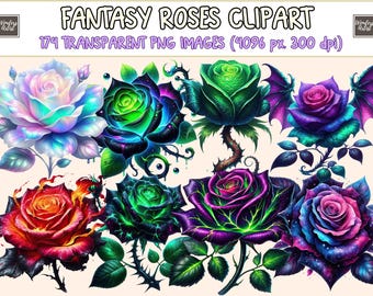 Fantasy Roses Clipart: 174 PNG Enchanted Flora Illustrations (Digital Download)