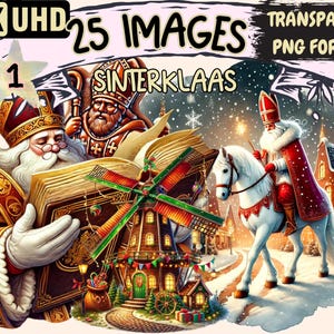 Sinterklaas Clipart - 25 PNG Festive Saint Nicholas Illustrations, Holiday Tradition Art, Instant Digital Download, Unlimited Commercial Use