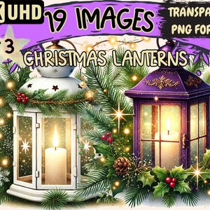 Christmas Lanterns (P3) Clipart - 19 PNG Festive Lantern Illustrations, Holiday Art, Instant Digital Download, Unlimited Commercial Use
