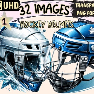 Hockey Helmets Clipart - 32 PNG Vibrant Helmet Graphics, Sports Printables, Instant Digital Download, Unlimited Commercial Use for Crafts