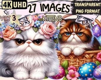 Adorable Kitten Clipart: 27 PNG Graphics, Commercial Use (Digital Download)