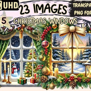 Christmas Windows Clipart – Festive Holiday PNG Illustrations (Digital Download)
