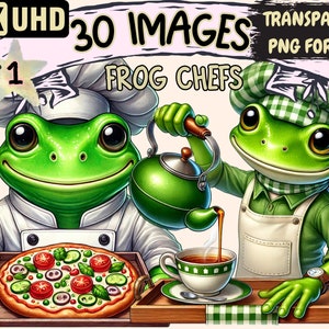 Frog Chefs Clipart - 30 PNG Cute Cooking Frog Illustrations, Culinary Art, Instant Digital Download, Unlimited Commercial Use for Crafts