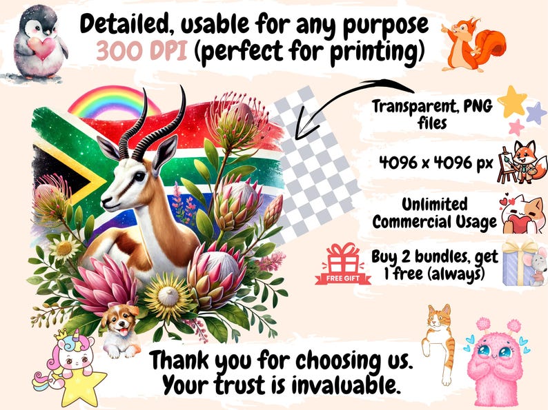 Pink Springbok Picture South African Springboks Clipart – 28 PNG Rugby Illustrations (digital ...
