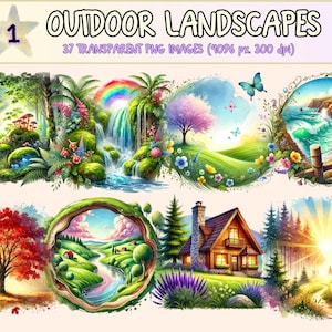 Outdoor Landscapes Clipart - 37 PNG Scenic Nature Graphics, Mountain & Forest Print Illustrations, Instant Digital Download, Commercial Use