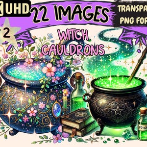 Witch Cauldrons (P2) Clipart - 22 PNG Spooky Potion Illustrations, Magical Art, Instant Digital Download, Unlimited Commercial Use Crafts