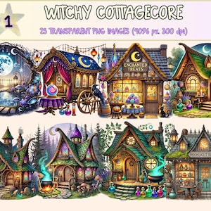 Witchy Cottagecore Clipart - 25 PNG Magical Rustic Graphics, Cozy Enchanted Home Illustrations, Instant Digital Download, Commercial Use