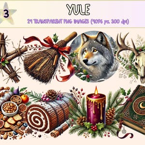 Yule (P3) Clipart - 24 PNG Winter Solstice Graphics, Festive Pagan Holiday Printable Illustrations, Instant Digital Download, Commercial Use