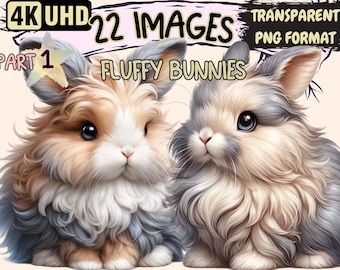 Fluffy Bunnies Clipart: 22 PNG Graphics, Commercial Use (Digital Download)