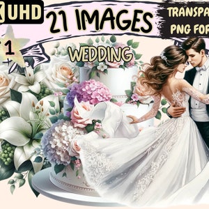 Wedding Clipart - 21 PNG Elegant Wedding Graphics, Romantic Printables, Instant Digital Download, Unlimited Commercial Use Crafts & Designs