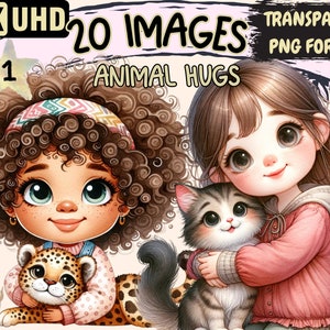 Animal Hugs Clipart Bundle - 20 PNG Adorable Pet Graphics, Cute Animal Love Printables, Instant Digital Download, Unlimited Commercial Use