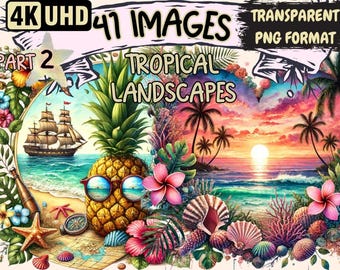 Tropical Landscapes Clipart – 41 PNG Scenic Graphics (Digital Download)
