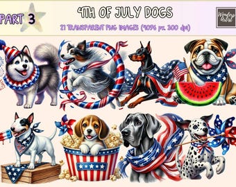 Patriotic Puppy Clipart – 4th of July Dog PNG Graphics (Digital Download)