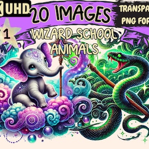 Wizard School Animals Clipart - 20 PNG Magical Animal Graphics, Fantasy School Printables, Instant Digital Download,Unlimited Commercial Use