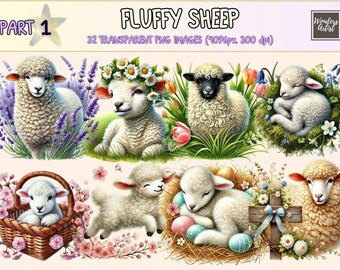 Fluffy Sheep Clipart – 32 Farm Animal PNG Graphics (Commercial Use)
