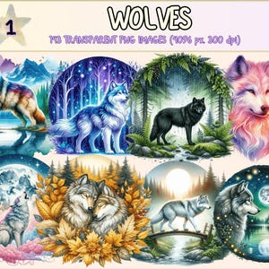 Majestic Wolves Clipart – 143 PNG Graphics, Wildlife Designs (Digital Download)