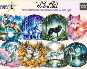 Majestic Wolves Clipart – 143 PNG Graphics, Wildlife Designs (Digital Download)