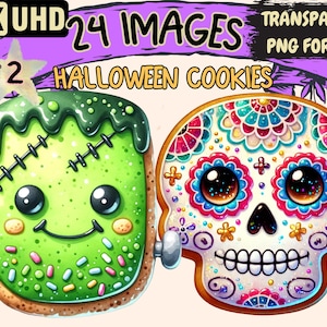 Halloween Cookies (P2) Clipart - 24 PNG Spooky Treat Illustrations, Festive Art, Instant Digital Download, Unlimited Commercial Use Crafts