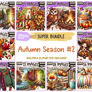 Autumn Season #2 SUPER BUNDLE - 25 Clipart Bundles Inside, Fall Leaves & Cozy Graphics, Mega Promo Clipart, Digital Download, Commercial Use