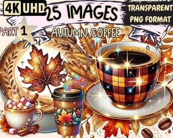 Autumn Coffee Clipart – 25 PNG Cozy Fall Drink Illustrations (Digital Download)