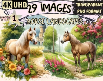 Majestic Horse Landscapes Clipart – 29 PNG Graphics (Digital Download)