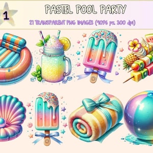 Pastel Pool Party Clipart – Summer Water Fun PNG Graphics (Digital Download)