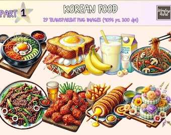 Korean Food Clipart – Watercolor Cuisine Illustrations (Digital Download)
