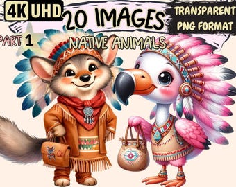 Native Animals Clipart – 20 Tribal PNG Graphics (Digital Download)